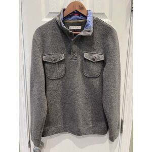 The Field Henley Flap Pocket Mock Neck Sweatshirt Sz L Gray Portugal Wool Blend